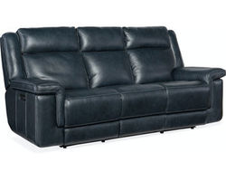 Montel Lay Flat Leather Power Sofa with Power Headrest &amp; Lumbar (Cobalt)