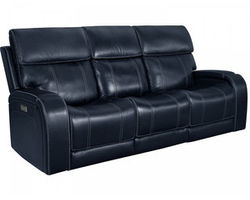 Glenwood Leather Sofa w/Power Recline, Power Head Rests &amp; Power Lumbar (Lay Flat) Ocean