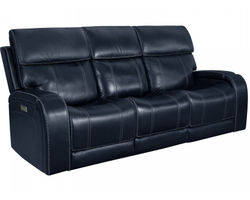 Glenwood 88" Leather Sofa w/Power Recline, Power Head Rests & Power Lumbar (Lay Flat) Ocean (In stock)