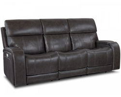 Glenwood Leather Sofa w/Power Recline, Power Head Rests &amp; Power Lumbar (Lay Flat) Steel