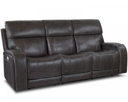Glenwood 88" Leather Sofa w/Power Recline, Power Head Rests & Power Lumbar (Lay Flat) Steel - In stock