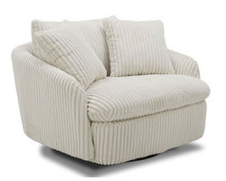 Boomer Large Swivel Chair w/ 2 Toss Pillows (Ivory)
