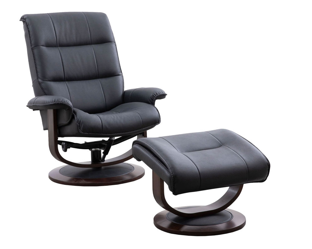 Dark Gray Leather Pedestal Recliner With Ottoman Knight Pedestal