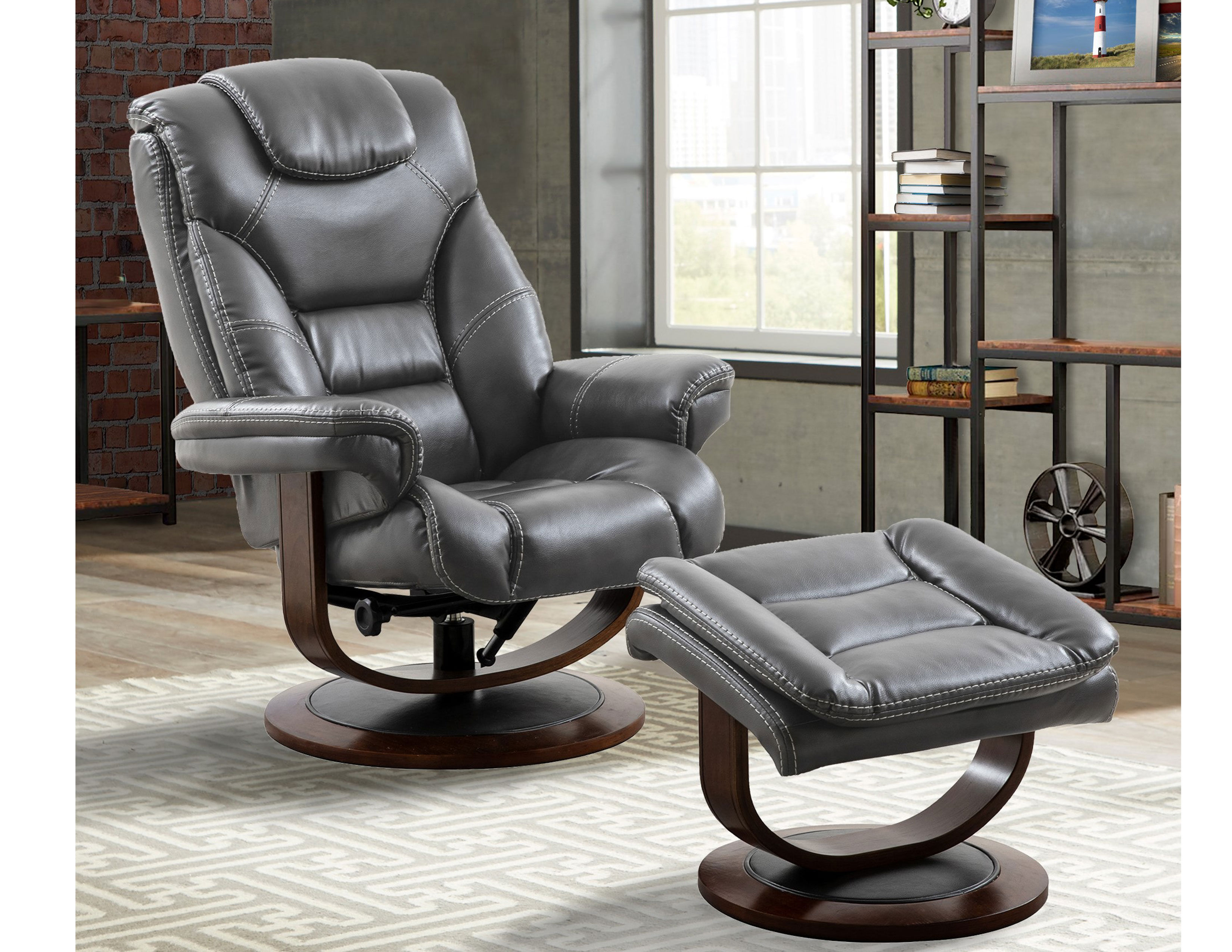 Monarch Pedestal Reclining Swivel Chair and Ottoman (Performance
