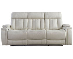 Royce 88&quot; Power Headrest Power Reclining Sofa w/ Dropdown Table (Leather like fabric ivory)