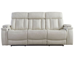 Royce 88" Power Headrest Power Reclining Sofa w/ Dropdown Table (Leather like fabric ivory) In stock - Fast shipping