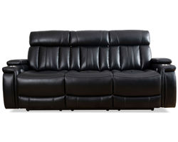 Royce 88" Power Headrest Power Reclining Sofa w/ Dropdown Table (Leather like fabric midnight) In stock - Fast shipping