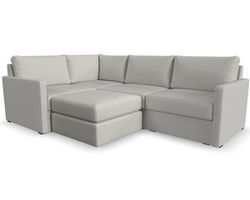 Flex 4 Seat Sectional with Narrow Track Arms and Ottoman - Performance Fabric - 7 Day Delivery (Frost)