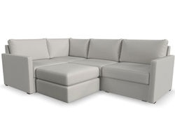 Flex 4 Seat Sectional with Narrow Track Arms and Ottoman - Performance Fabric - 7 Day Delivery (Frost)