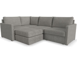 Flex 4 Seat Sectional with Narrow Track Arms and Ottoman - Performance Fabric - 7 Day Delivery (Pebble)