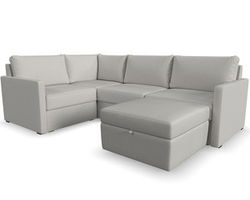 Flex 4 Seat Sectional with Narrow Track Arms and Storage Ottoman - Performance Fabric - 7 Day Delivery (Frost)