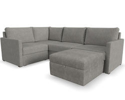 Flex 4 Seat Sectional with Narrow Track Arms and Storage Ottoman - Performance Fabric - 7 Day Delivery (Pebble)