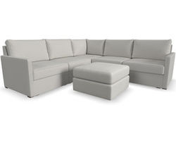 Flex 5 Seat Sectional with Narrow Track Arms and Ottoman - Performance Fabric - 7 Day Delivery (Frost)