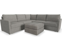 Flex 5 Seat Sectional with Narrow Track Arms and Ottoman - Performance Fabric - 7 Day Delivery (Pebble)