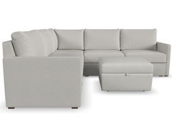 Flex 5 Seat Sectional with Narrow Track Arms and Storage Ottoman - Performance Fabric - 7 Day Delivery (Frost)