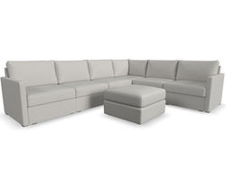 Flex 6 Seat Sectional with Narrow Track Arms and Ottoman - Performance Fabric - 7 Day Delivery (Frost)