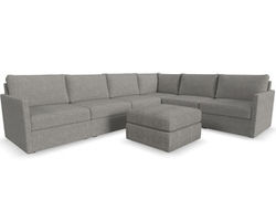 Flex 6 Seat Sectional with Narrow Track Arms and Ottoman - Performance Fabric - 7 Day Delivery (Pebble)