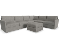 Flex 6 Seat Sectional with Narrow Track Arms and Ottoman - Performance Fabric - 7 Day Delivery (Pebble)