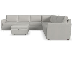 Flex 6 Seat Sectional with Narrow Track Arms and Storage Ottoman - Performance Fabric - 7 Day Delivery (Frost)