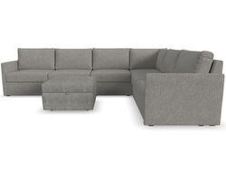 Flex 6 Seat Sectional with Narrow Track Arms and Storage Ottoman - Performance Fabric - 7 Day Delivery (Pebble)
