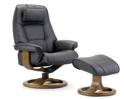 Admiral R Swivel Recliner and Ottoman (In Stock) Black Leather