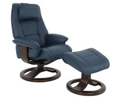Admiral R Swivel Recliner and Ottoman (In Stock) Blue Leather