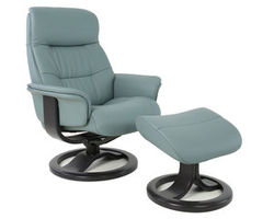 Anne R Swivel Recliner and Ottoman (In Stock) Ice Leather