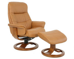 Anne R Swivel Recliner and Ottoman (In Stock) Cigar Leather