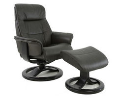Anne R Swivel Recliner and Ottoman (In Stock) Storm Leather - Smaller Scale