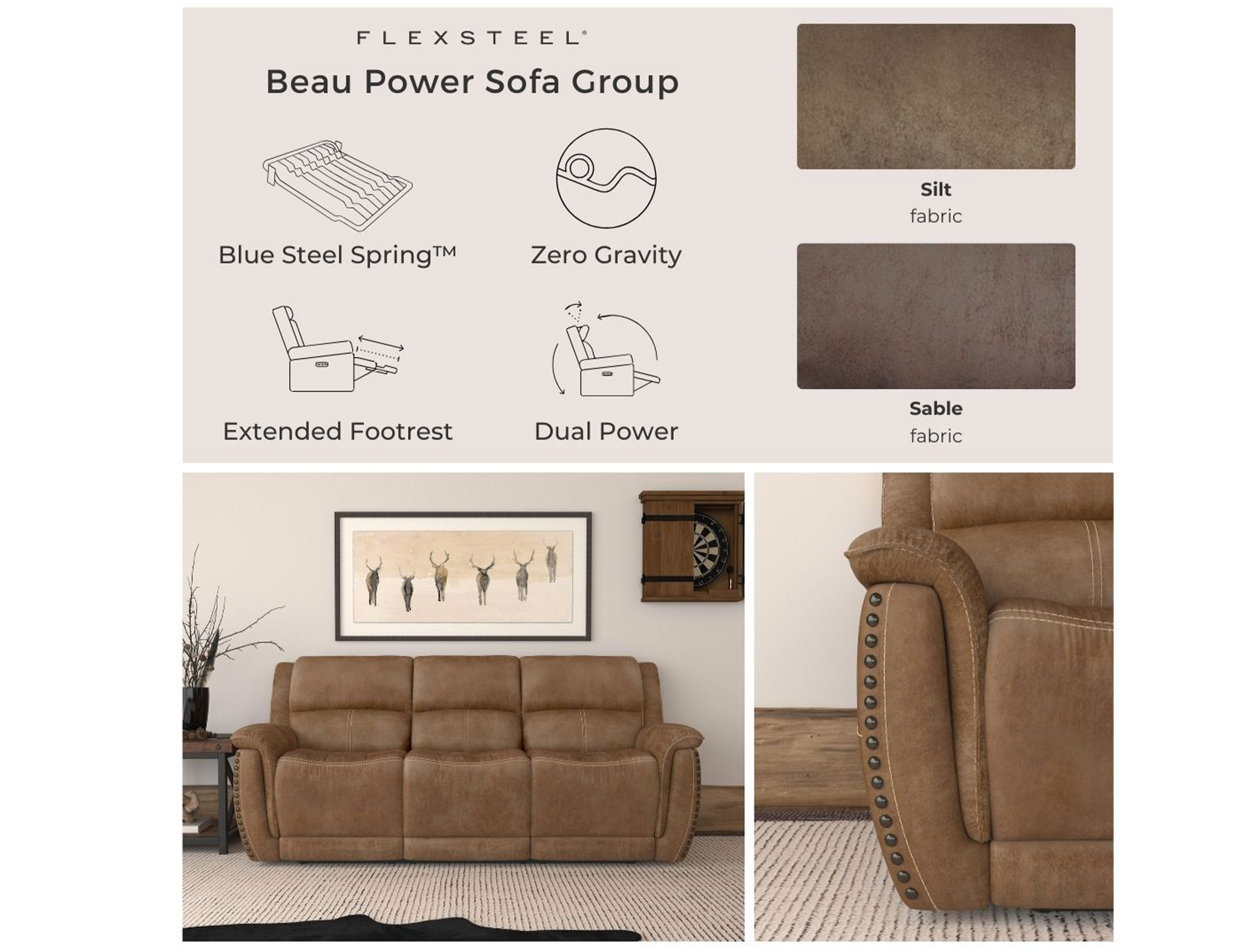 Beau genuine leather store power reclining sofa