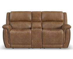 Beau 1011 Power Headrest Power Reclining Console Loveseat (Caramel faux leather fabric) 