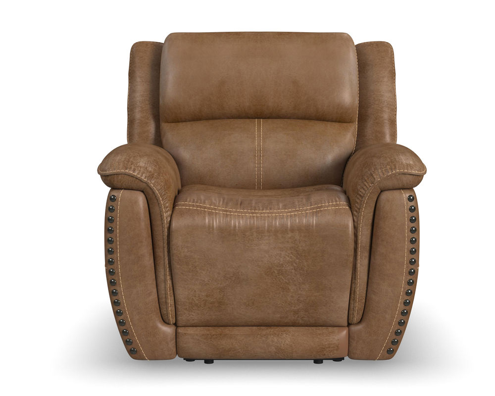 Montague Dual Power Headrest and Lumbar Support Recliner Chair in Genuine  Brown Leather