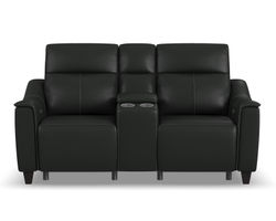 Walter 1125 Power Headrest Power Reclining Console Loveseat (Black leather) 76" - In stock