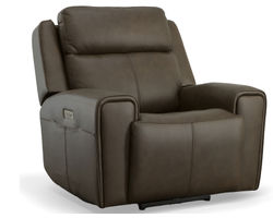 Barnett Power Recliner with Power Headrest and Lumbar (Dark Brown leather)