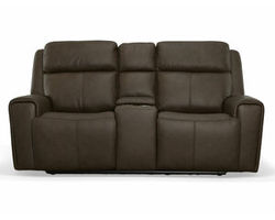 Barnett Power Reclining Loveseat with Console and Power Headrests and Lumbar (Dark Brown leather)