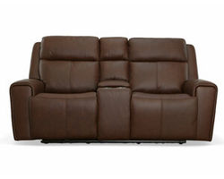 Barnett Power Reclining Loveseat with Console and Power Headrests and Lumbar (Chocolate leather)