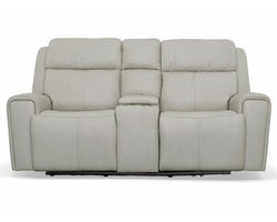 Barnett Power Reclining Loveseat with Console and Power Headrests and Lumbar (Ice leather)