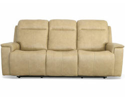 Odell Power Reclining Sofa with Power Headrests &amp; Lumbar(Beige leather) 88&quot;