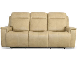 Odell Power Reclining Sofa with Power Headrests & Lumbar(Beige leather) 88" - In stock