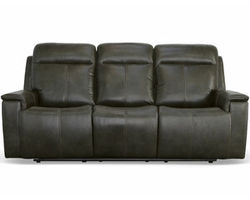Odell Power Reclining Sofa with Power Headrests &amp; Lumbar(Dark gray leather) 88&quot;