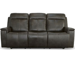 Odell Power Reclining Sofa with Power Headrests & Lumbar(Dark gray leather) 88"