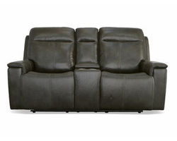 Odell Power Reclining Loveseat with Console, Power Headrests &amp; Lumbar(Dark gray leather)