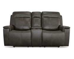 Odell Power Reclining Loveseat with Console, Power Headrests & Lumbar(Dark gray leather)
