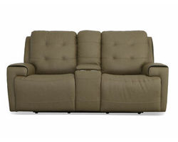 Iris Power Reclining Loveseat with Console &amp; Power Headrests (Tan leather)