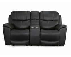 Crew Power Reclining Loveseat with Console, Power Headrests &amp; Lumbar (Black leather)