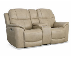 Crew Power Reclining Loveseat with Console, Power Headrests &amp; Lumbar (Tan leather)