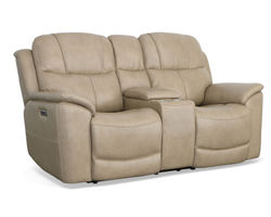 Crew Power Reclining Loveseat with Console, Power Headrests & Lumbar (Tan leather)