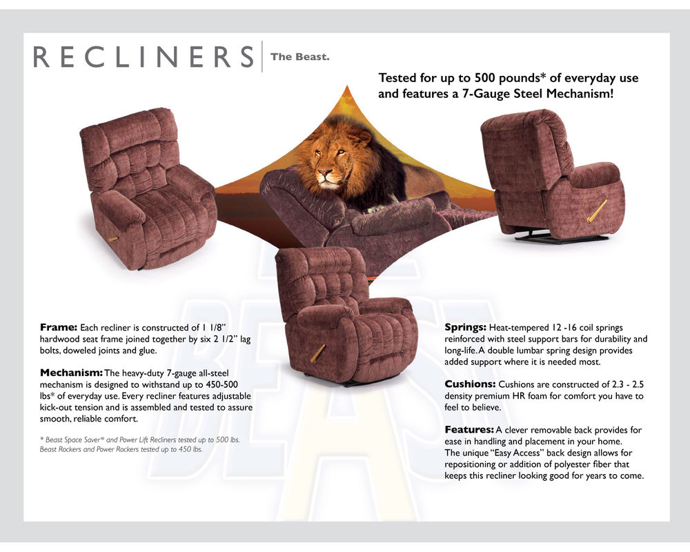 Gigantor Beast Power Headrest Three Motor Power Lift Recliner (RATED 500 LBS.) +40 fabrics