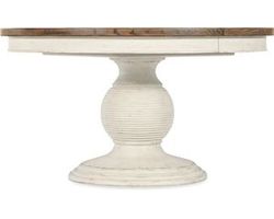 Americana 54&quot; Round Pedestal Dining Table w 22&quot; leaf (time warn white finish with honey top) 7050-75203-02