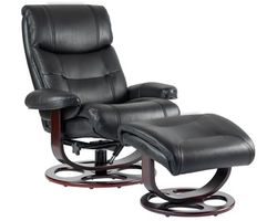 Dawson Leather Swivel Pedestal Recliner and Ottoman (Black) In stock